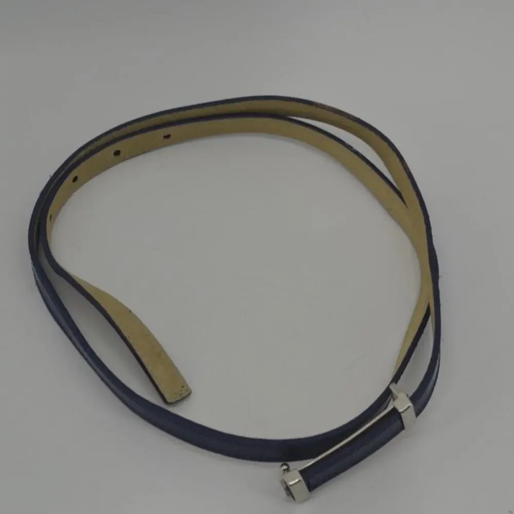 Navy Blue Skinny Dress Belt Faux Leather Minimalist Large
